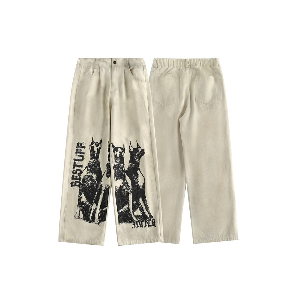 Retro Washed Distressed Graffiti Pants