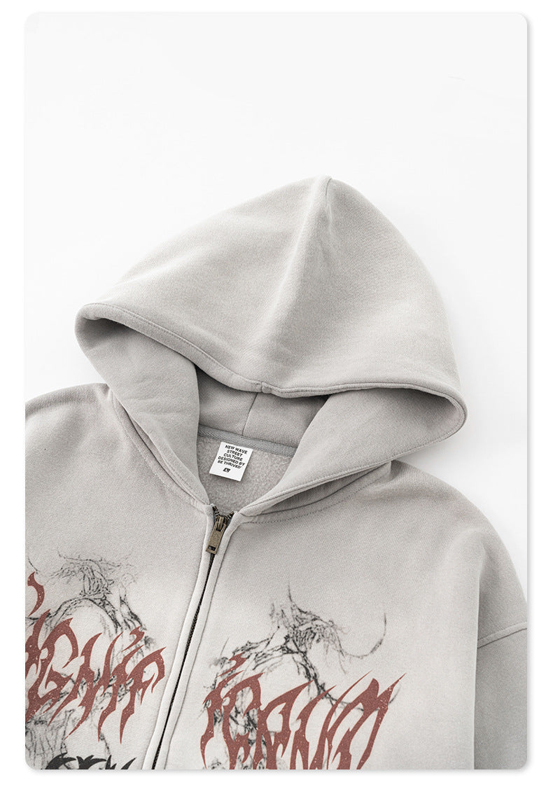 Distressed Double Zip Up Hoodie