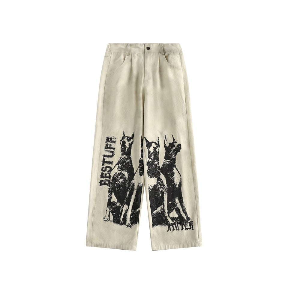 Retro Washed Distressed Graffiti Pants