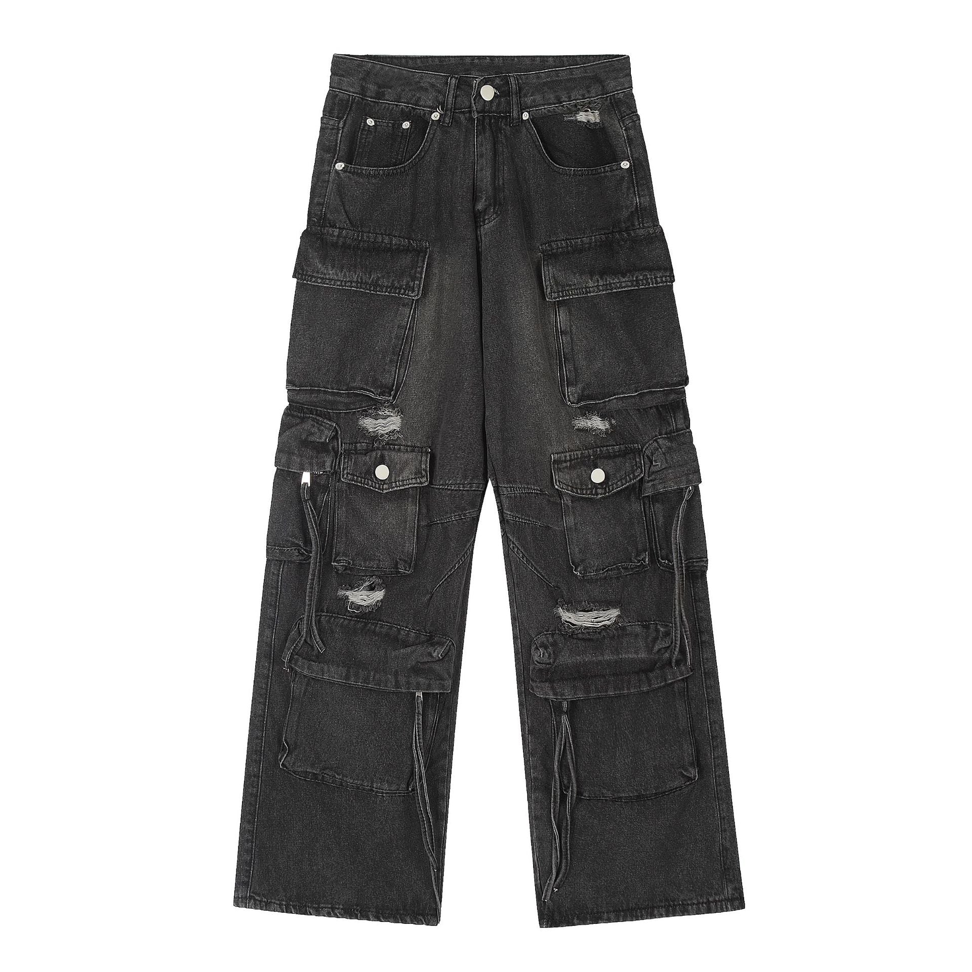 Washed Multi-pocket Work Cargo Jeans