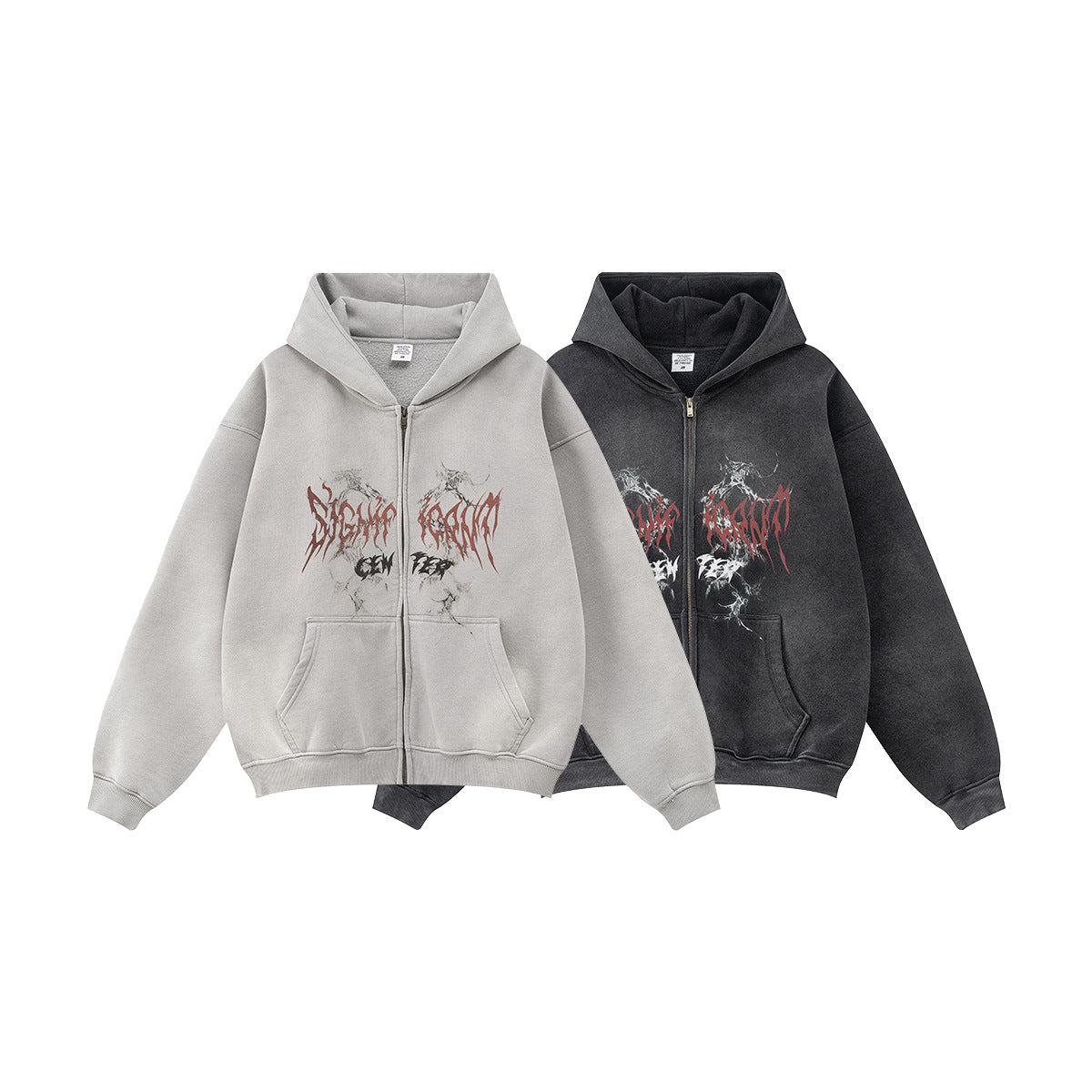 Distressed Double Zip Up Hoodie