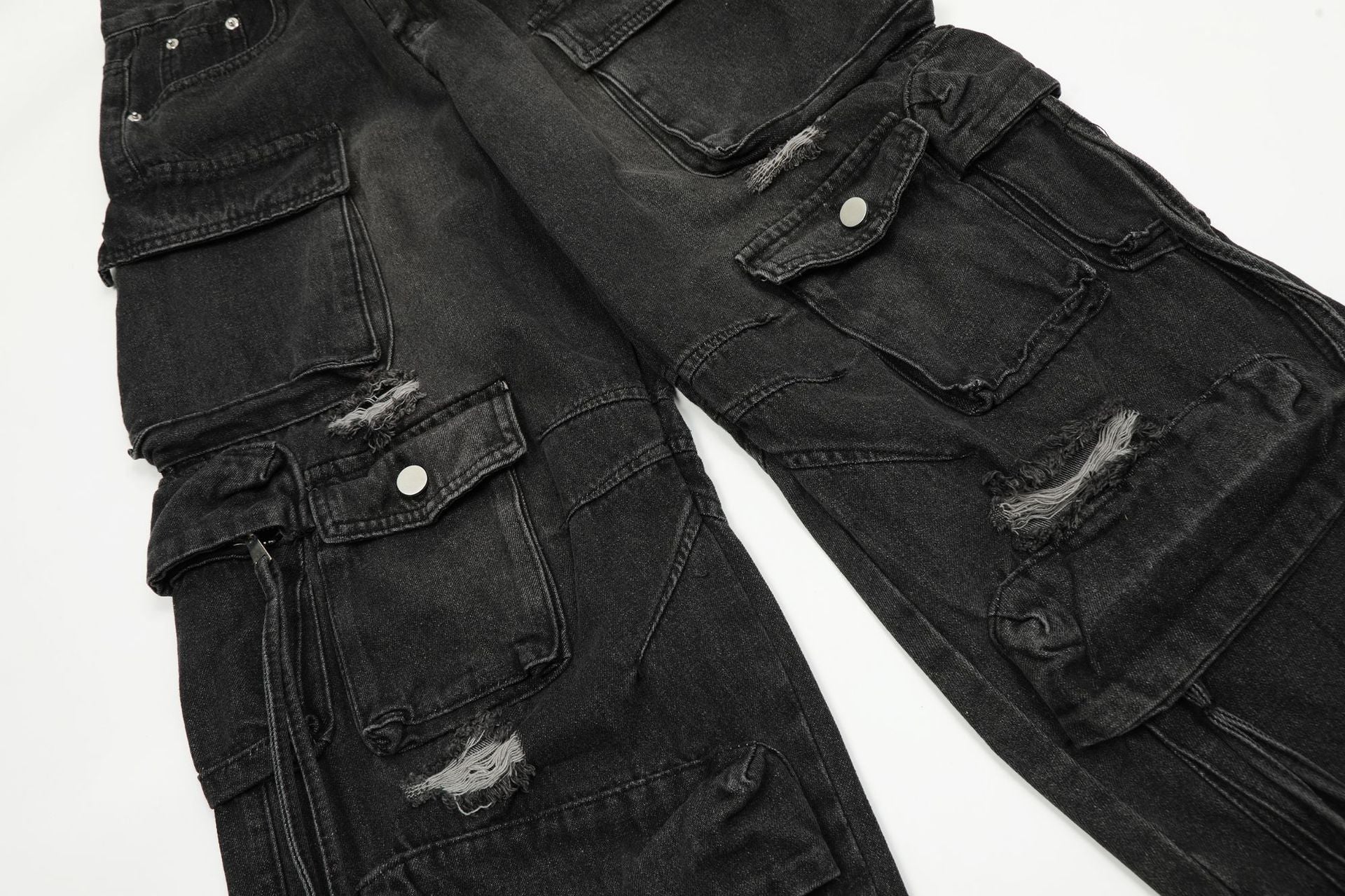 Washed Multi-pocket Work Cargo Jeans