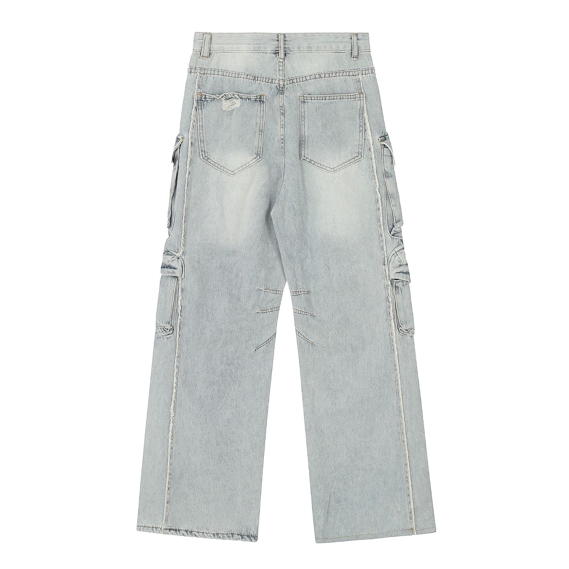 Washed Multi-pocket Work Cargo Jeans