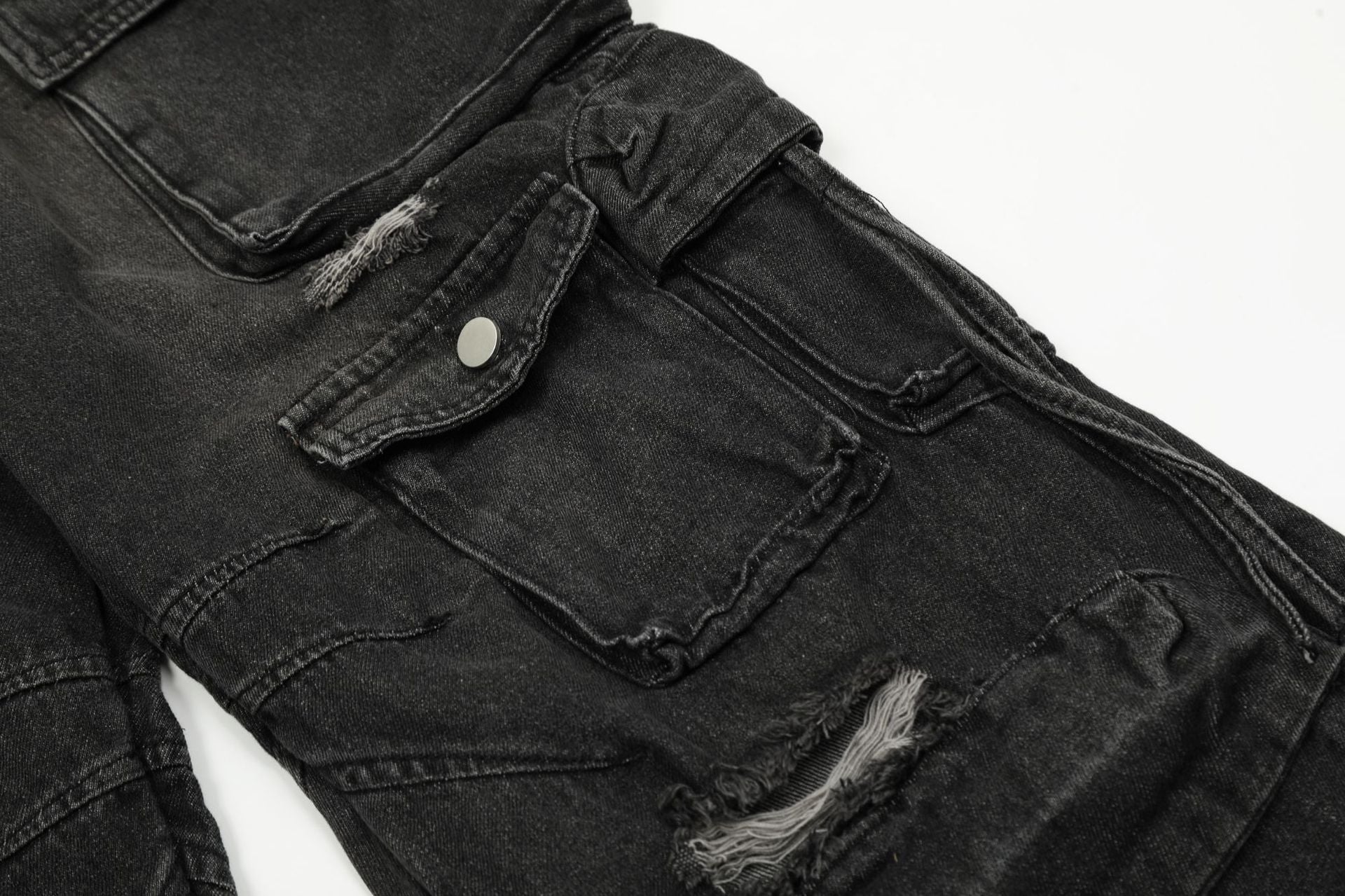 Washed Multi-pocket Work Cargo Jeans